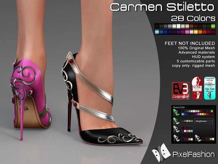 :)(: Carmen stiletto - 28 colors - slink high feet - Gaeline tip toe - EVE Avatar mesh
