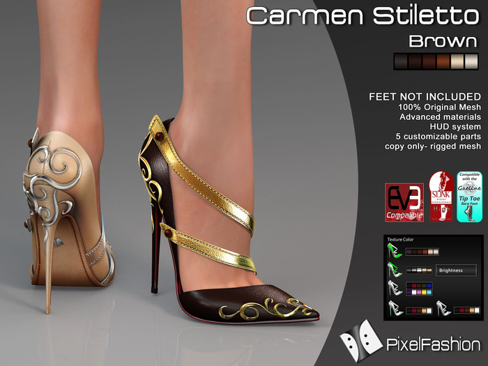 :)(: Carmen stiletto - Brown - slink high feet - Gaeline tip toe - EVE Avatar mesh