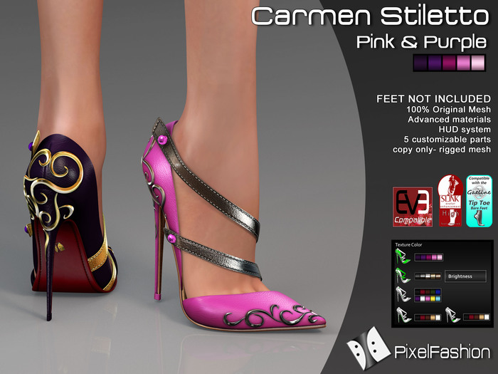 :)(: Carmen stiletto - Pink & Purple - slink high feet - Gaeline tip toe - EVE Avatar mesh