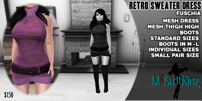 .::McButtkinz::. Retro Sweater Dress & Boots - Fuchsia