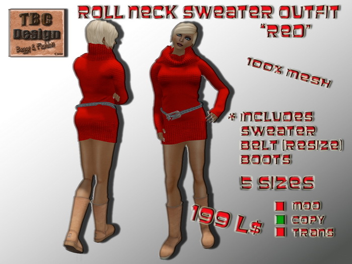 .:TBC Design:. MESH Roll Neck Sweater Outfit *Red*