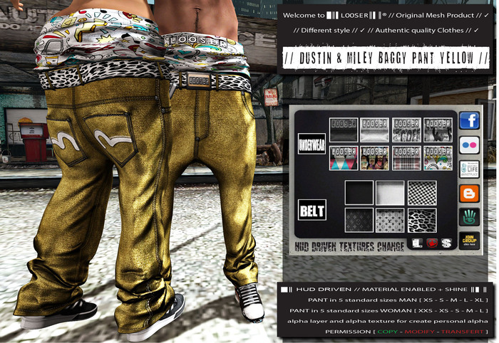 █║▌LOOSER ║▌║® // Dustin & Miley Baggy Pant YELLOW BASIC EDITION // HUD MESH // MATERIAL ENABLED & SHINE