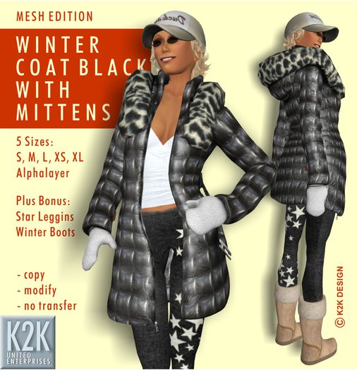 mesh - winter coat with mittens black #