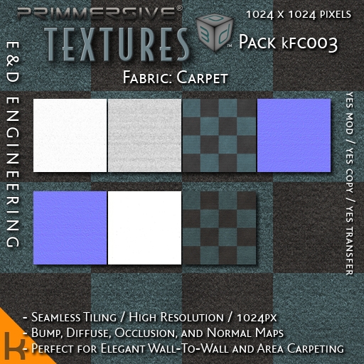[kFC003] 1024px Checkered Carpet Texture Kit with Bump, Diffuse, Occlusion and Normal Material Maps by E&D ENGINEERING