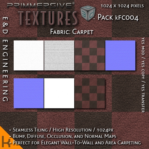 [kFC004] 1024px Checkered Carpet Texture Kit with Bump, Diffuse, Occlusion and Normal Material Maps by E&D ENGINEERING