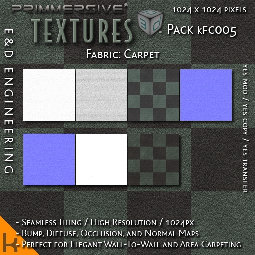 [kFC005] 1024px Checkered Carpet Texture Kit with Bump, Diffuse, Occlusion and Normal Material Maps by E&D ENGINEERING