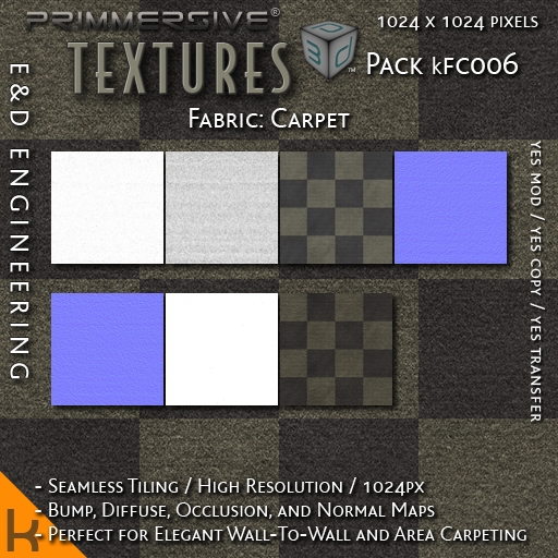 [kFC006] 1024px Checkered Carpet Texture Kit with Bump, Diffuse, Occlusion and Normal Material Maps by E&D ENGINEERING
