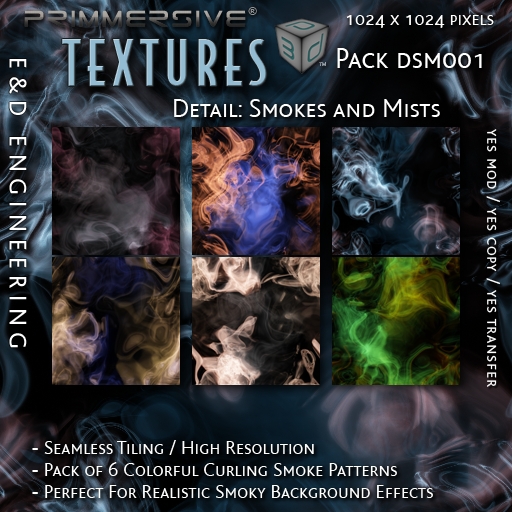Second Life Marketplace - [DSM001] 6 1024px Colorful Curling Smoke ...