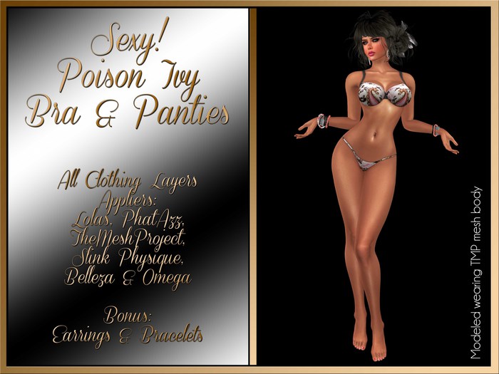 Second Life Marketplace - Sexy! Poison Ivy Bra & Panties (Lolas, PhatAzz,  TMP, Slink, Belleza, Omega)