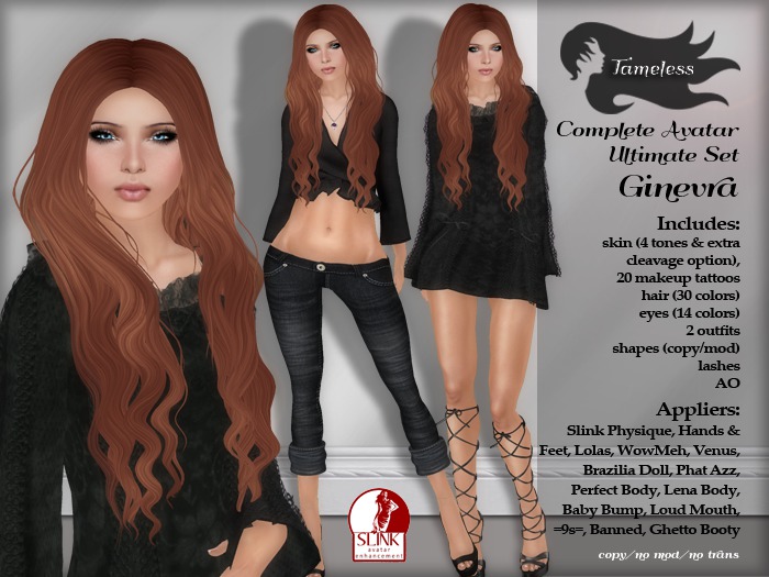 Tameless Complete Female Avatar Ginevra Ultimate Set (slink+lolas+phat azz+wowmeh+loud mouth+baby bump & more)