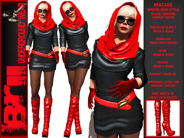 **MACHIG BLACK VERSION WINTER ROCK STYLE  COMPLET OUTFIT **