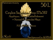 *Kushi* Ceylon Sapphire Drop 171x512 Applique / Embellishment / Trim with Alpha Full Perms Materials Ready