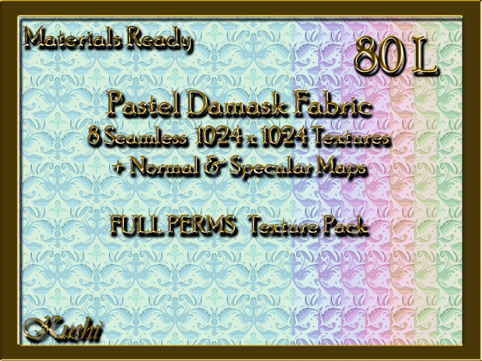 *Kushi* Pastel Damask Fabric Seamless Textures Materials Ready Full Perms 1024x1024 Tileable Repeating
