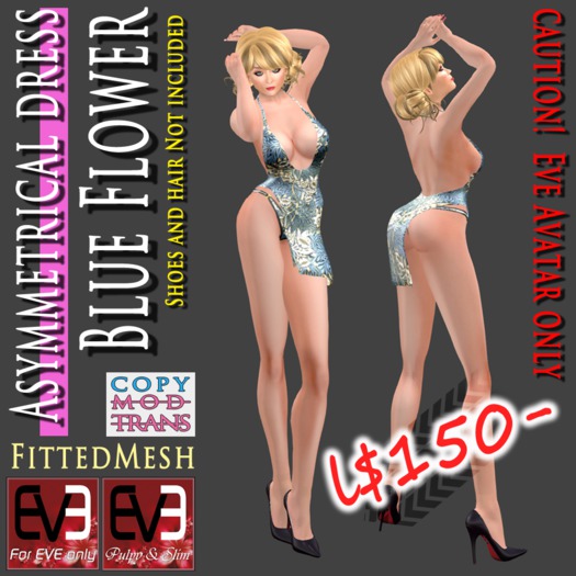 Asymmetrical Dress Blue Flower