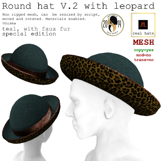 Round hat V.2 plain teal/leopard J&A special edition boxed