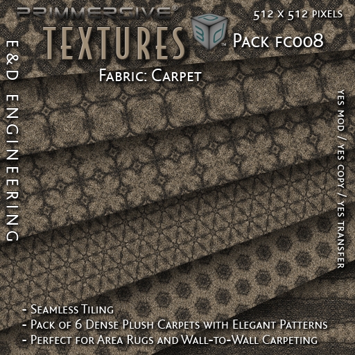 [FC008] 6 512px Plush Carpet and Dense Fabric Weave Textures for Area Rugs and Elegant Flooring by E&D ENGINEERING