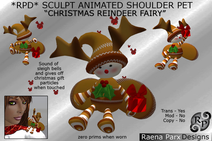 CHRISTMAS REINDEER FAIRY SHOULDER PET - ANIMATED, SCULPT - *RPD*