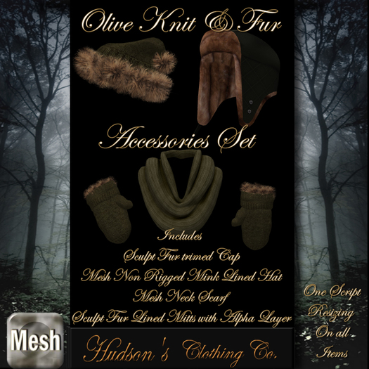 Olive Knit & Fur Accessories Set*Copy* ~Candace Hudson