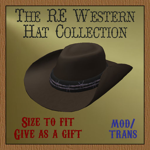 Second Life Marketplace RE Western Hat Brown/Barbed Wire Band Old