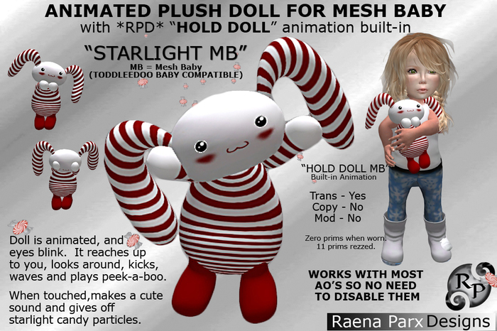 Animated Plush Doll "Starlight MB" for Baby with "HOLD DOLL MB" Animation Built-in - *RPD*