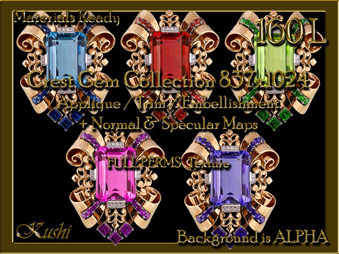 Collection Gem Crest 837x1024  Applique / Jewel/Embellishment/Trim with Alpha Full Perms Materials Ready