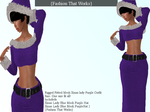 Second Life Marketplace - {Fashion That Works} Mesh Xmas Lady Purple & Hats