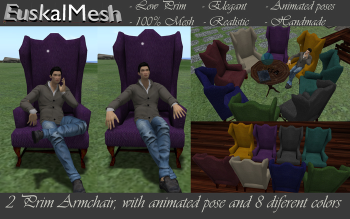 Elegant and realistic armchair with 8 different colors and animated pose