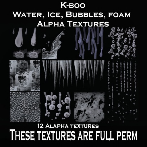 Second Life Marketplace - k-boo water, ice, bubbles,foam alphas boxed