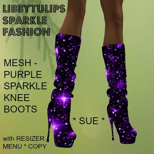 * SUE * Purple Sparkle Knee Boots - RESIZER - Mesh
