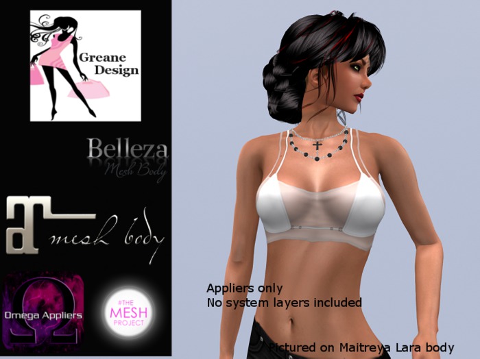 GreaneDesign Sheer Halter & Bra - White - Omega, TMP ( TheMeshProject ), Belleza and Maitreya Appliers