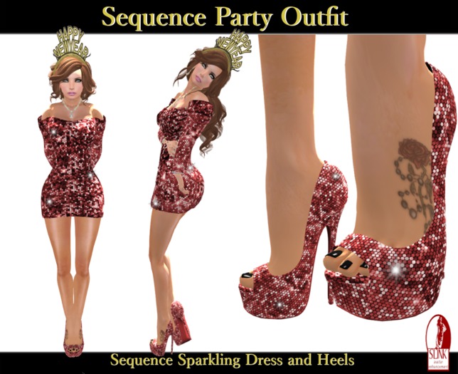 {KW} Mesh Red Sequence Dress {BOX}