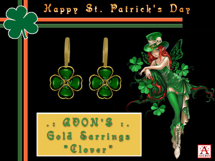 .: AVON'S :. Gold Earrings "Clover"