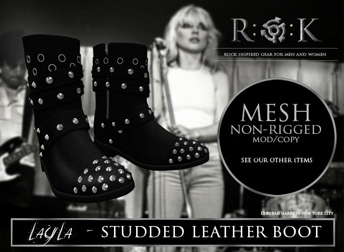 R:O:K STORE LAYLA STUDDED BOOTS BLACK*