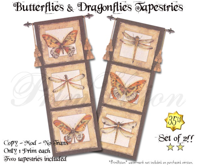 *PV* Butterflies & Dragonflies Tapestries - SET OF 2!