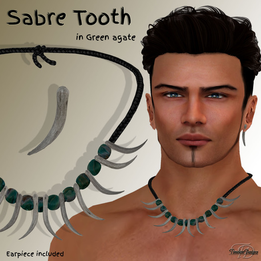 *TD* Sabre tooth in Green agate   BX