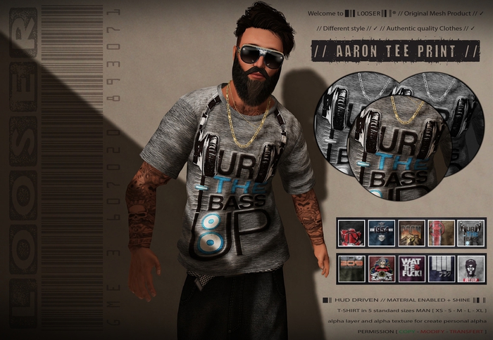 SPECIAL PRICE SALE █║▌LOOSER ║▌║® // Aaron T-Shirt PRINTED EDITION // HUD MESH // MATERIAL ENABLED & SHINE