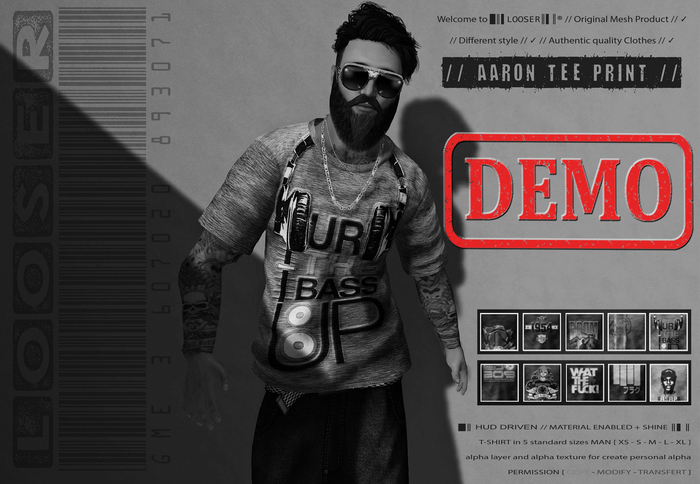 █║▌LOOSER ║▌║® // [ DEMO ] Aaron T-Shirt PRINTED // HUD MESH // MATERIAL ENABLED