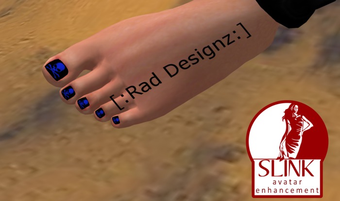 [:Rad Designz:] Slink Skullz Blue Toe nails