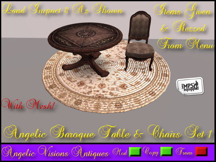 Angelic Baroque Table & Chairs Set 1 