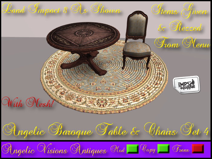 Angelic Baroque Table & Chairs Set 4 