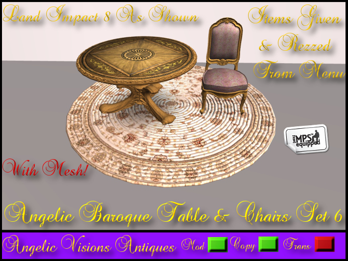 Angelic Baroque Table & Chairs Set 6 Boxed RC