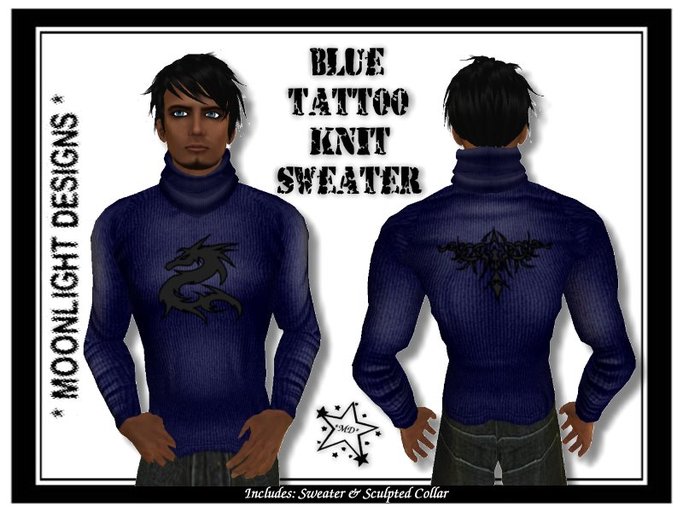 *MD* Blue Tattoo Knit Sweater