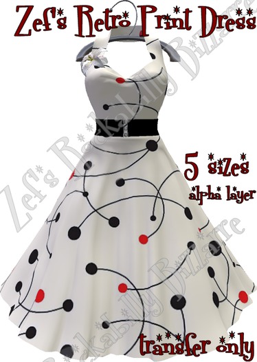 Zef's Rockabilly Retro Print Vintage Dress with Corsage