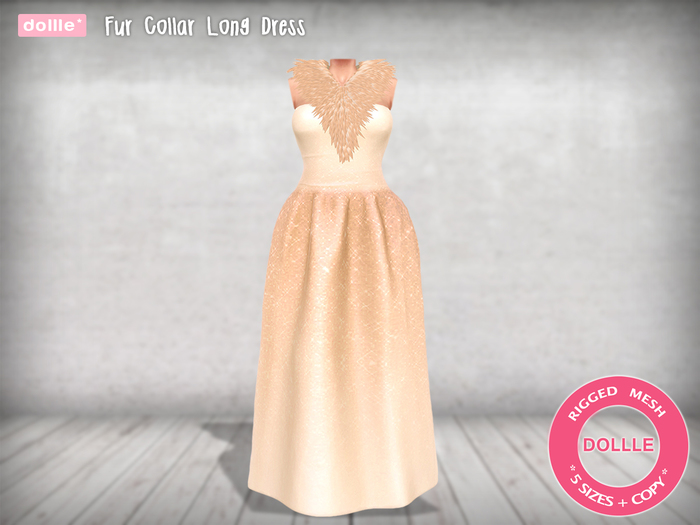 {dollle*} Fur Collar Long Dress - Beige