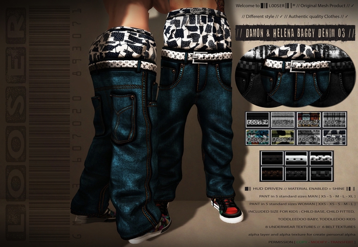 *2015 EDT.* █║▌LOOSER ║▌║® // Damon & Helena Baggy Loose Pant DENIM 03 BASIC EDT. // HUD MESH // MATERIAL ENABLED SHINE