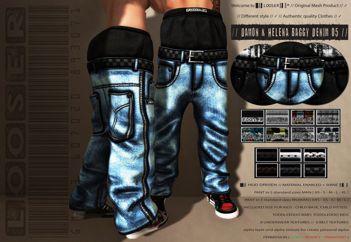 *2015 EDT.* █║▌LOOSER ║▌║® // Damon & Helena Baggy Loose Pant DENIM 05 BASIC EDT. // HUD MESH // MATERIAL ENABLED SHINE