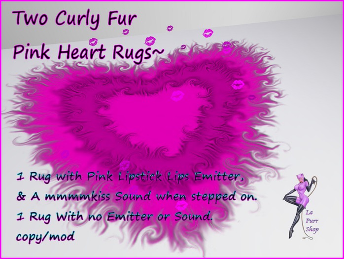 Curly Fur Pink Heart Rugs 2 Versions