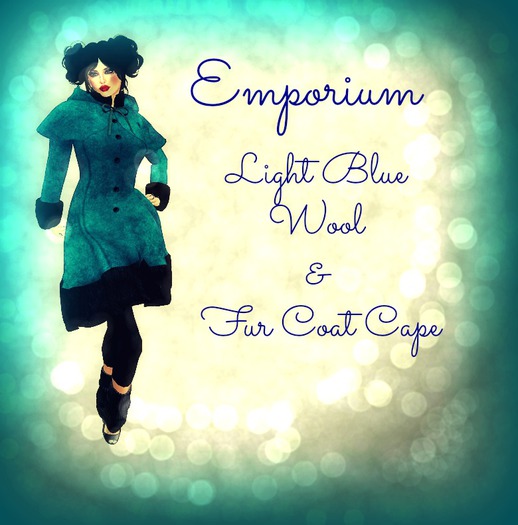 Light Blue Wool & Fur Coat Cape {Boxed}