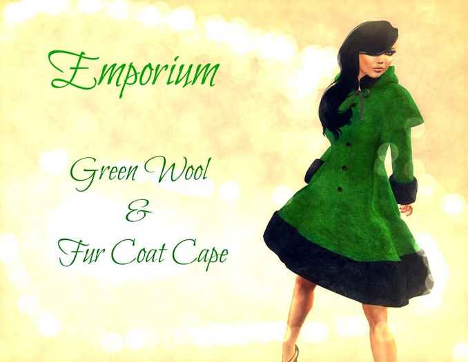 Green Wool & Fur Coat Cape {Boxed}
