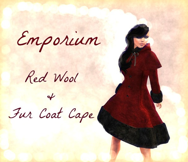 Red Wool & Fur Coat Cape {Boxed}